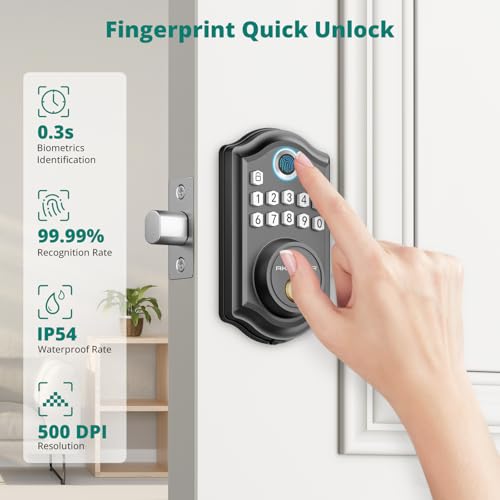 AkaGear DS10 Pro Keyless Entry Door Lock with Handle Set, Smart Front Door Locks Set, Electronic Keypad, Fingerprint Deadbolt, Bluetooth APP Control, Auto-Lock & One Touch Locking, Matte Black by AkaGear - Image 2