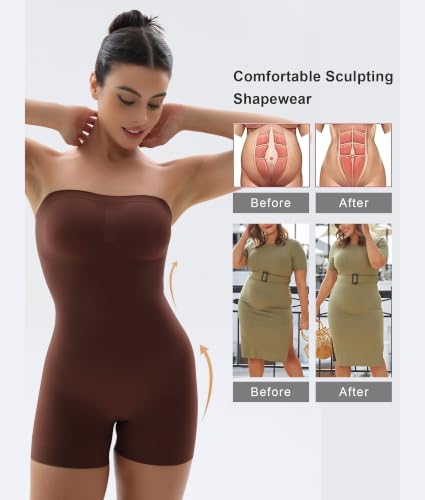 Image of SHAPERX Strapless Shortie Bodysuit for Women Tummy Control Shapewear Seamless Sculpt Body Shaper with Removable Straps