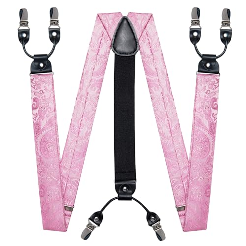 Image of DiBanGu Paisley Bow Tie and Supenders for Men Tuxedo Heavy Duty 6 Clips Suspender Adjustable Y-Shape Mens Trouser Braces