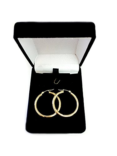 10K Yellow Gold 3Mm Shiny Round Tube Hoop Earrings, Diameter 30Mm #TOP4