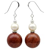 Durchmesser Ohrringe Ohrhänger Achat Feuerachat & Süßwasser Perlen 925 Silber rot orange Ohrschmuck Damen