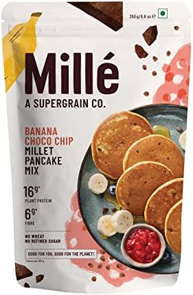 Millé Banana Choco-Chip Millet Pancake | NO MAIDA | Gluten Free | High Plant Protein | Low Carbs | Low GI Millet Grain | No Refined Sugar | 250 grams