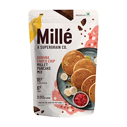 Millé Banana Choco-Chip Millet Pancake | No Maida | Gluten Free | High Plant Protein | Low Carbs | Low Gi Millet Grain | No Refined Sugar | 250 Grams #TOP11