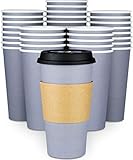 Disposable Coffee Cups With Lids - 20 oz To Go Coffee Cups (90 Set) and Tight No Leak Lids Prevent Spills. Large Paper Cup Safe For Travel Beverages. Insulated Sleeves Protect Fingers from Hot Drinks!