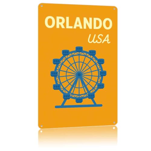 Retro Aluminum Metal Sign 8x12 Inch Orlando USA Travel Theme Wall Art for Home Bar Garage Man Cave Cafe Coffee Shop Kitchen Dining Room Porch Patio Backyard Garden Yard Courtyard