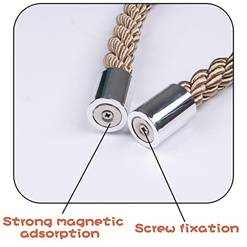 Groleca 2 Pack Strong Magnetic Curtain Tiebacks Curtain Holdbacks Curtain Pull Backs Curtain Ties Curtain Tie Backs With Thicker Twist Rope & Upgrade Strong Magnetic Tiebacks For Curtains (Camel, 2) #TOP4