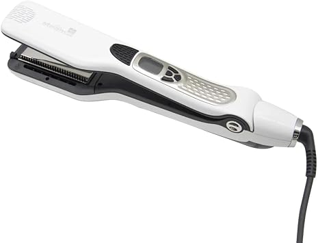 Professional Steam Flat Iron Hair Straightener, Hair Straightening Ceramic Tourmaline for All Hair Type, with Removable Comb+Digital LCD+5 Level Adjustable Temperature+Auto Temperature Lock White