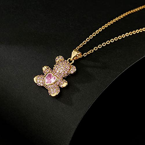 Teddy Bear Lucky Cat Pendant Heart Crystal Pendant Necklace Cute Animal Jewelry for Women4