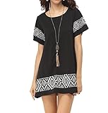  YALI Vestido De Cuello Negro Floja Impresa Ronda,Negro,XL