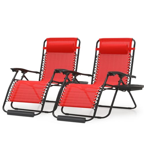 Magshion Oversized XL Zero Gravity Lounge Chairs Set of 2 with Cup Holder Tray, 29" Patio Recliner Chair Foldable Outdoor Anti-Gravity Chairs with Foot Rest Cushion, Red (330lb Weight Capacity) -  MAG-A15-LC-003-2P-RD-29-FP