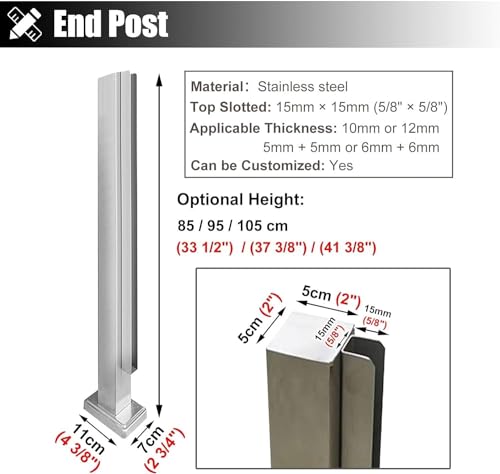 Poste de barandilla de vidrio de 95 cm para interior y exterior con diseño final 3