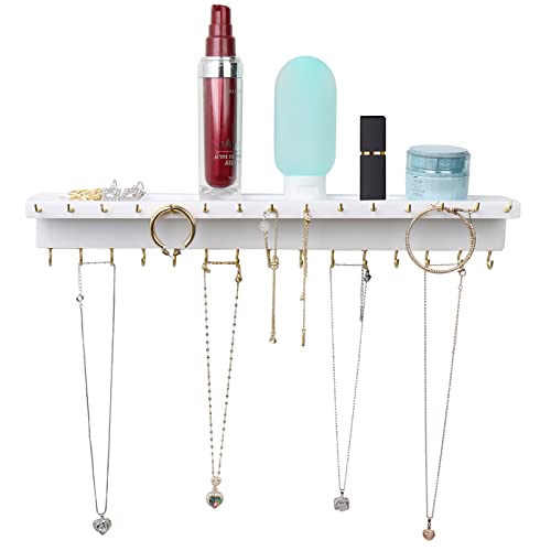 Yyilis Necklace Holder, Wall Necklace Organizer With 30 Hooks Necklace Holder Wall Mounted Necklace Hanger With Jewelry Tray / Cosmetics Shelf Rustic Pine Wood Holder For Necklaces And Bracelets #TOP4