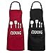 Smartooll Grembiule da Cucina, Grembiule da Cucina Unisex in Confezione da 2, Grembiule Impermeabile con 2 Tasche, Grembiule da Cuoco, per Cucina Casalinga, Ristorante, Caffetteria (Rosso e Nero)