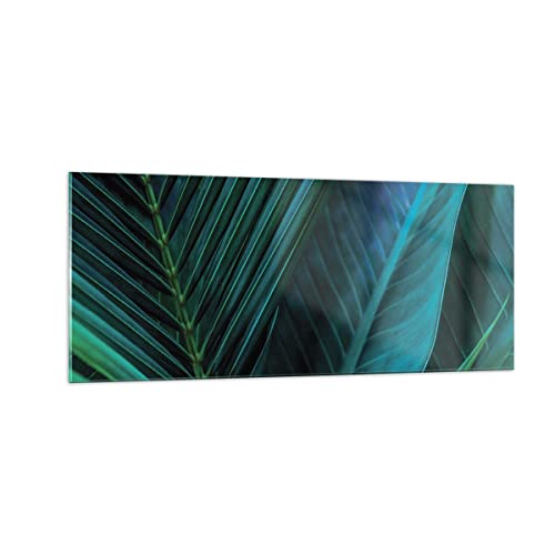 ARTTOR Vidrios decorativos 100x40cm Cuadro Sobre Vidrio Moderno Hoja Zona Tropical Verde Grande Cocina Cuadros Pared Impresiones Decoracion Salon Impresión en Cristal Wall Art Prints GAB100x40-5071