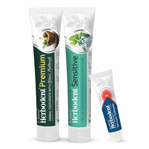 Image of Complete Dental Care Combo | Pack of 3 | For Strong Teeth, Sensitive Teeth & Healthy Gums. Herbodent Premium | Sensitive | Gum Care