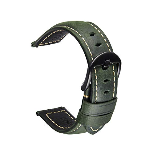 WangSiwe Uhrenarmbänder Aus Leder Mit Schnellverschluss Für Männer Und Frauen - Uhrenarmband Aus Vintage-Leder, 20 Mm, 22 Mm, 24 Mm, Uhrenarmband, Uhrenarmband (Bandfarbe: Schwarz-Silber-Schnalle, Ban Cover