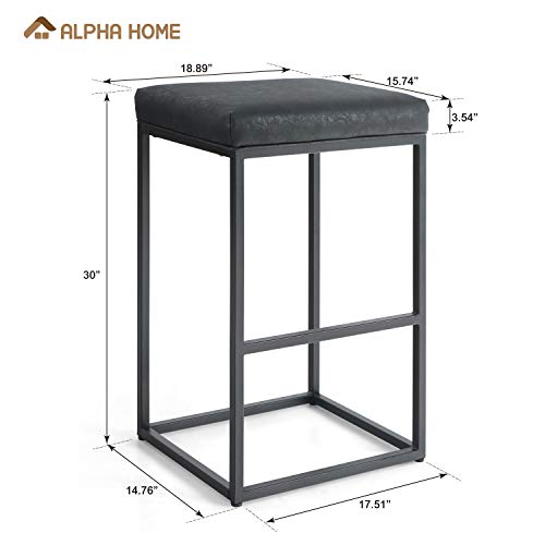 Alpha Home 30" Bar Stool Counter Height Bar Stools With Footrest Pu Leather Backless Kitchen Dining Cafe Chair With Thick Cushion & Sturdy Chromed Metal Steel Frame Base For Indoor Outdoor,Black,2Pc #TOP1