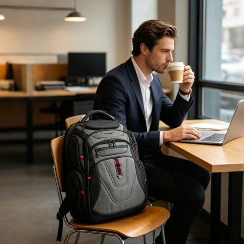 Image of KROSER TSA Friendly Travel Laptop Backpack 17.3 inch XXXL Gaming Backpack Water-Repellent College Daypack Business Backpack with RFID Pockets & USB Port for Men /Women-Black /Army Green