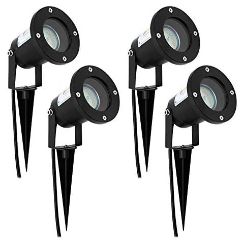 Wondlumi 4X Garden Lights Mains Powered, Outdoor Spot Lighting Garden Spike Lights, Adjustable GU10 Landscape Spotlight 240V Matt Black IP65 Waterproof for Pathway-No Bulb Cover
