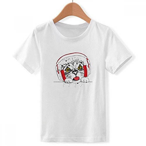 T-shirt chat blanc col ras du cou anti-déformation garcon