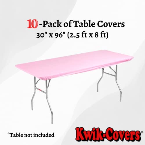 Kwik-Covers 10 Pack of Rectangular Plastic Table Covers - 6' Foot or 8' Foot Options - Indoor or Outdoor Fitted Table Covers (Table NOT Included) (Pink, 30" x 96" (8' ft)) by Kwik-Covers - Image 2