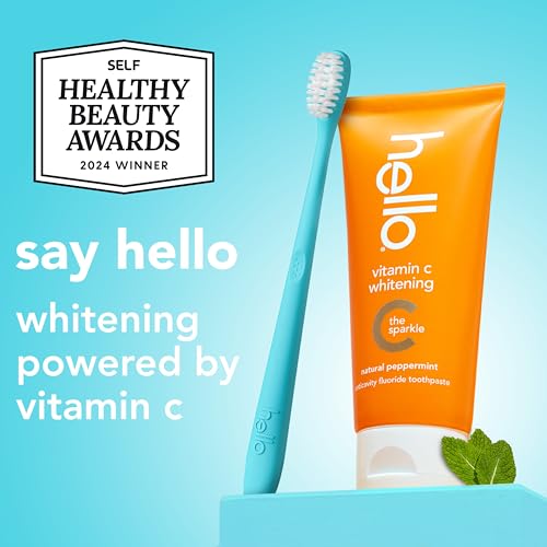 Image of Hello Vitamin C Whitening Toothpaste with Fluoride, Whitening SLS Free Toothpaste Pack, Up to 2 Shades Whiter Teeth, No Peroxide, Safe for Everyday Use, Natural Peppermint, 2 Pack, 4.0 Oz Tubes
