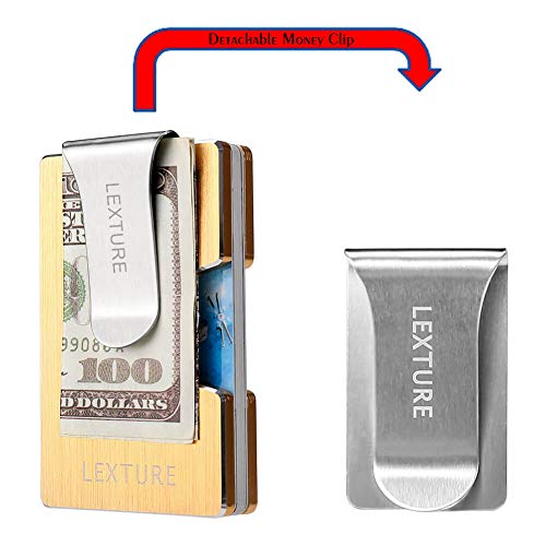 Lexture Aluminum Wallet Rfid Credit Card Holder Wallet With Detachable Metal Money Clip (Brushed - Gold) #TOP3