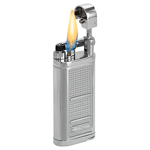 Xikar Pipeline Pipe Lighter, Replaceable Flint Ignition System, Hinged Ignition Cover, Refillable, Silver