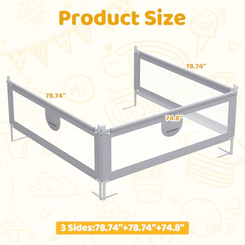 omzer Bed Rail for Toddlers - 3 Sides Safety Baby Bed Rail Guard with Child Lock, Infants Height Adjustment King Size Bed Guard Rail for Toddlers,78.74"X78.74"X74.8"