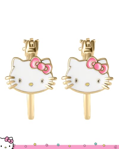 Image of Hello Kitty Womens Hoop Earrings - Sterling Silver and Enamel Hello Kitty | Earrings Official License