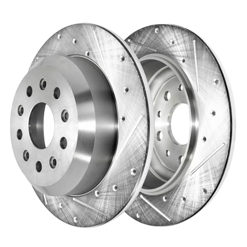 Image of Detroit Axle - Brake Rotors for Jeep 2018-2025 Wrangler, 12.99 inch inch Front and 13.46 inch inch Rear Drilled and Slotted Disc Brake Rotors 2019 2020 2021 2022 2023 2024 2025 Replacement