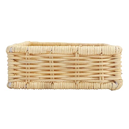 Image of Rectangular Bathroom Tray, Hand-Woven Rattan Storage Baskets Decorative Tray, Wicker Basket Organizer Tray for Storage, (12 inch L x 5 inch W x 2 inch H, Pack of 1)