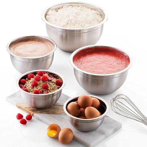 Kit 5 Tigela Bowl Aço Inox 30, 28, 26, 22 e 18cm Profissional Fundo Multiuso KeHome