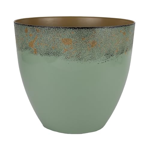 The HC Companies 11.5 Inch Seabrook Decorative Round Planter - Lightweight Premium Resin Plant Pot with a Ceramic Look for Indoor Outdoor Use, Seafoam