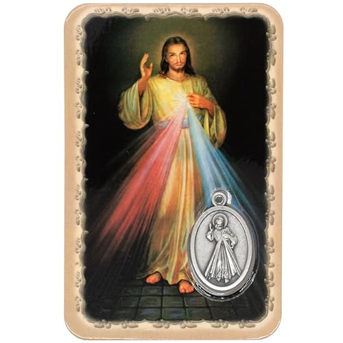 Catholic Prayer Print with Built-In Silver-Tone Medal | Laminated |