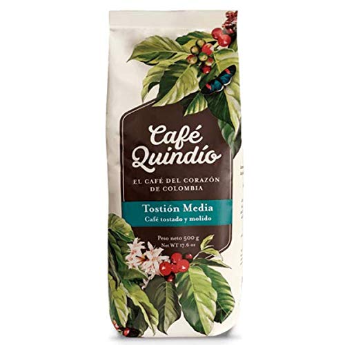 Cafe Quindio Traditional Medium Roast Coffee, The Coffee from The Heart of Colombia, 100% Colombian Arabica Coffee, Artisanal Cultivation Single Estate Coffee. (Ground, 500g/17.6 oz)