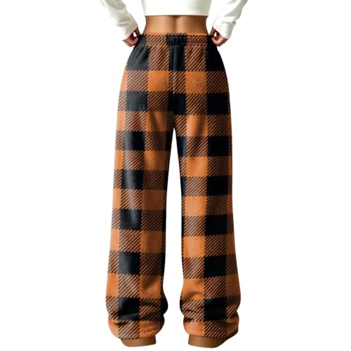 Women's Wide Leg Pants Thermal Checkered Plaid Flannel Loose Travel Pant - image 7