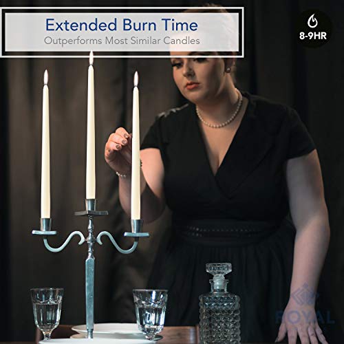 Royal Imports Unscented Taper Candles, Elegant Premium Quality, Dripless & Smokeless, Hand-Dipped Dinner Candles for Wedding, Holiday, Home Decor - 9 Hour Burn Time - Set of 12 (12 Inch, Ivory) - Thumbnail 5
