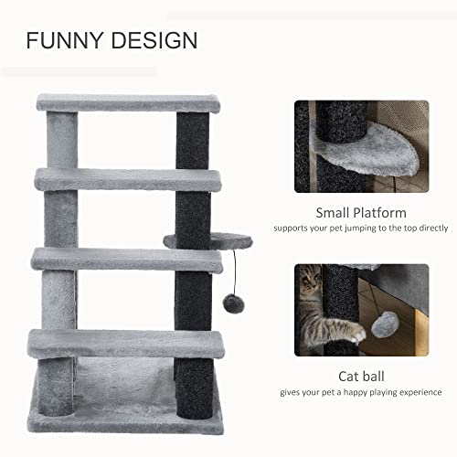 Pawhut 4-Level Cat Stair Ladder, Kitten Tree Climber, With Hanging Play Ball, Steps For Bed, Sofa, Light Grey #TOP4