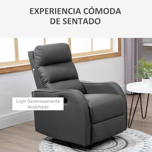 Miniatura 5 de Homcom Sillón Relax Reclinable Manual, Sillón Relax Tapizado En Pu Con Reposapiés Retráctil, Acolchado Grueso, Butaca Reclinable Hasta 160 , Para Salón, Dormitorio, Gris