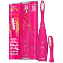 فرشاة أسنان كهربائية FOREO ISSA 4 4 في 1 قابلة لإعادة الشحن برأس فرشاة إضافي، شعيرات ناعمة، استخدام يدوم طويلاً، تنظيف لطيف - فوشيا