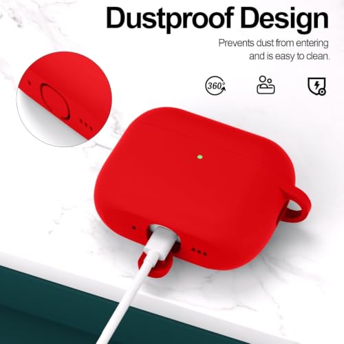 Image of New Soft Silicone Case Compatible with Apple AirPods Pro 3 Generation (2025) Protective Silicone 360 Full Protection Dust-Proof Shockproof Case Cover with Hook (Cover Only) (Red)