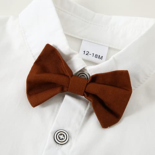 Image of YALLET Toddler Baby Boy Clothes Suit Gentleman Wedding Outfits Formal Dress Shirt+Bowtie+Suspender Pants