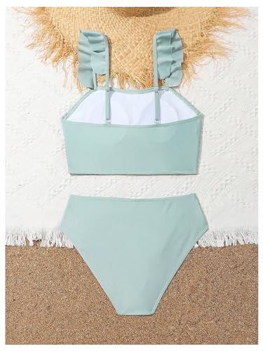 OYOANGLE Girl's Bikini Set Ruffle Strap Shirred Wireless Mid Rise 2 Piece Bathing Suit2
