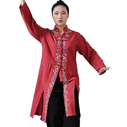 SENNIAN Chino Tradicional Tai Chi Uniformes Mujer Tai Chi Ropa Tai Chi Ejercicio Taekwondo Tai Chi Traje Artes Marciales Floral Bordado Top Kung Fu Uniforme,Red-Large