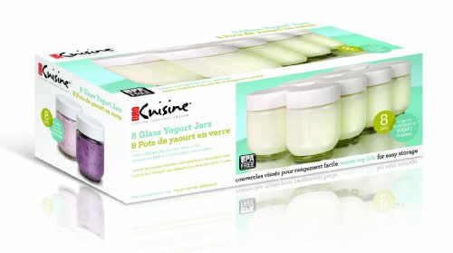 Euro Cuisine YM80 Yogurt Maker,White & Glass Jars for Yogurt Maker, Set of 8