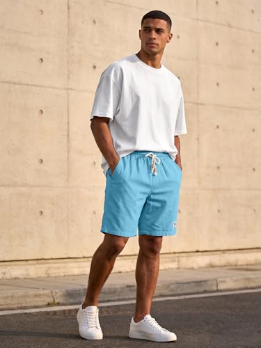 JEMLDL Mens Light Blue Linen Shorts Elastic Waist Drawstring Cotton Linen Casual Vacation Summer Beach Shorts XX-Large — view 6