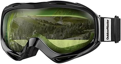 OutdoorMaster OTG Ski Goggles - Over Glasses Ski/Snowboard Goggles for Men, Women & Youth - 100% UV Protection (Black Frame + VLT 84% Yellow Lens)