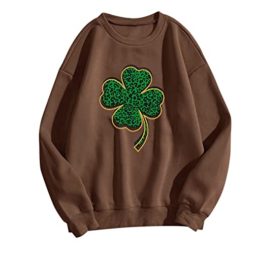 St Patricks Day Kostüm Damen Lustig Irish Pullover mit Kleeblatt Motiv Herbst Baumwolle Rundhals Langarm Shamrock Clover Print Sweatshirt Frauen Baumwolle 3/4 Arm Winter Pulli Lustig Tops, a, XXL