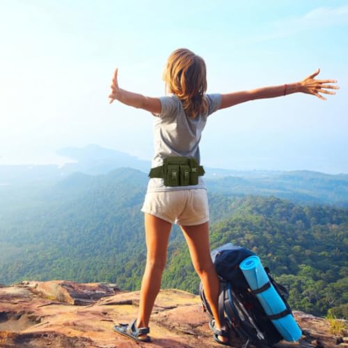 Image of GUSTAVE Waist Bag with Removable Water Bottle Bag Sport Waist Pack Multicompartment Sling Bag Adjustable Quick Release Waist Belt Fashion Waist Bag for Hiking, Walking, Camping, Fishing, Green